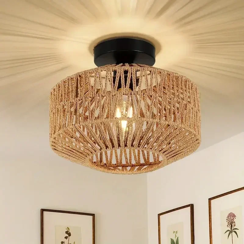 

Classic Bamboo Lustre Chandelier Hanging Lamp Ceiling Handmade Rattan Pendant Light Fixture Weaving Home Living Bed Room Decor