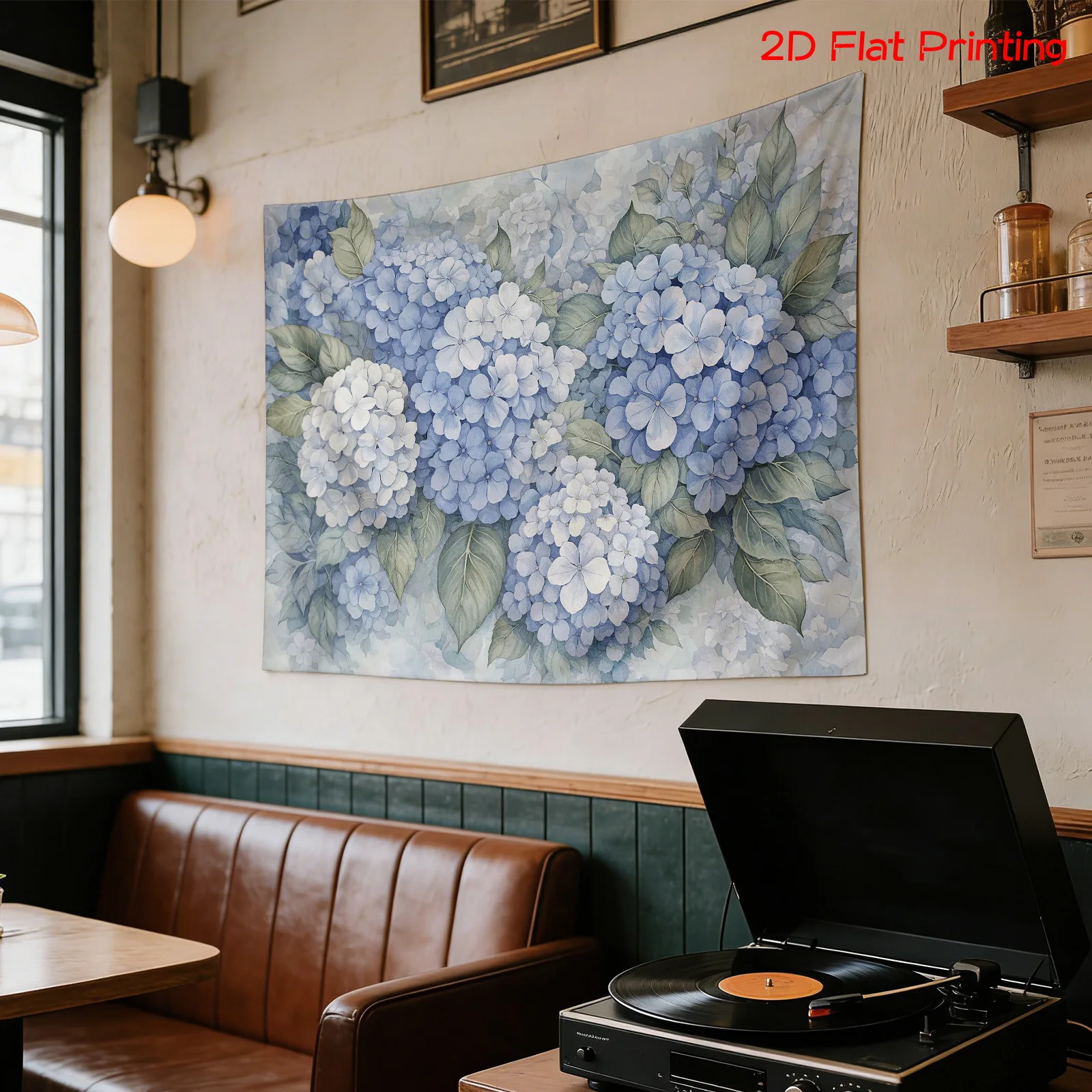 Large Blue Hydrangea Watercolor Floral Tapestry Wall Art Canvas Print Boho Chic Aesthetic Decor for Bedroom Living Room