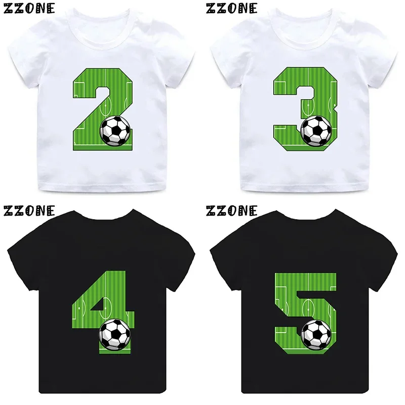 Football Number Bow Print Funny Boys Clothes 1 2 3 4 5 6 7 8 9 Years Birthday Soccer Cartoon Kids T shirt Baby Girls T-Shirts