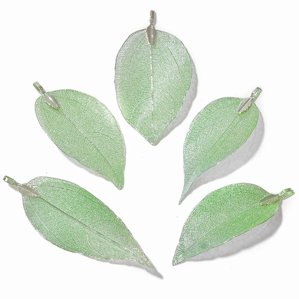 High Quality 5Pcs/Lot  Electroplated Alloy Leaf Pendants Colorful Real Leaves Charms Pendant for Handmade DIY Necklaces Earrings