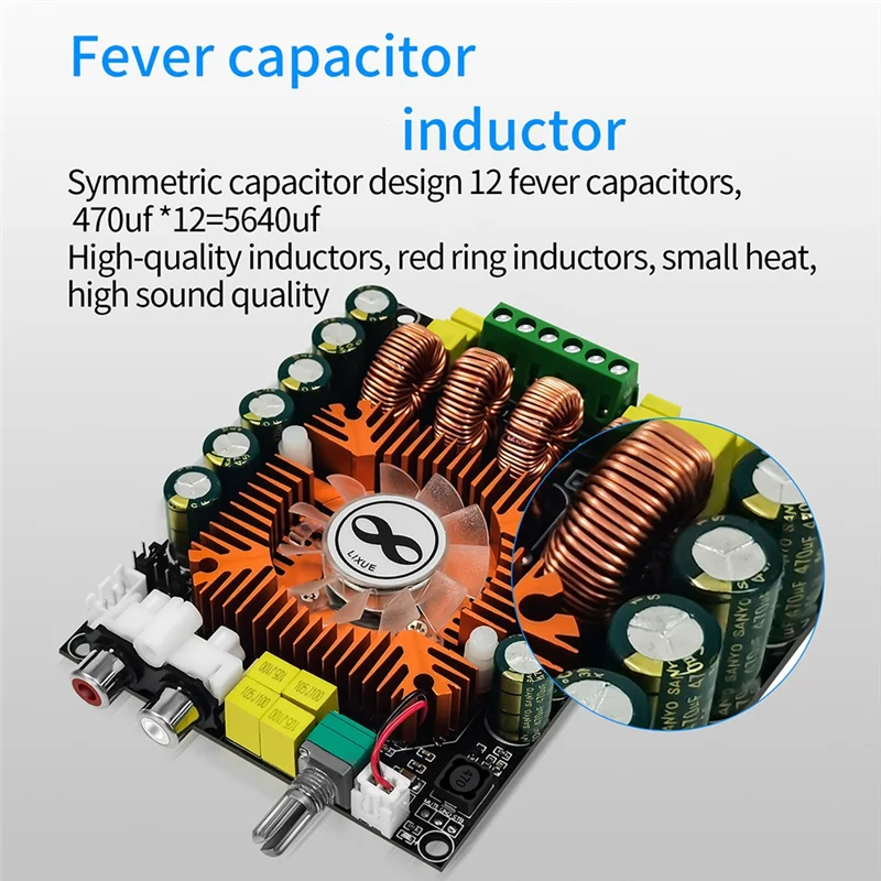 ABUO-TDA7498E 2.0 HIFI Stereo Module 160Wx2 Digital Power Amplifier Board 2Pcs High Power Support BTL 220W With Cooling Fan