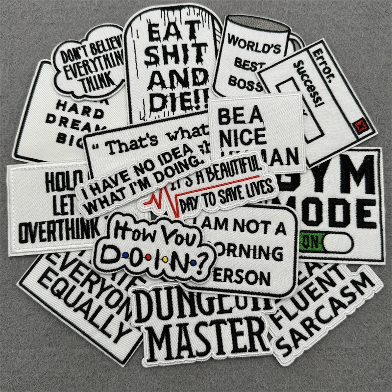 

16pcs/lot Slogan Black and White Embroidery Patches Iron on Patches Applique for Clothing DIY Decoration Stripes Stickers