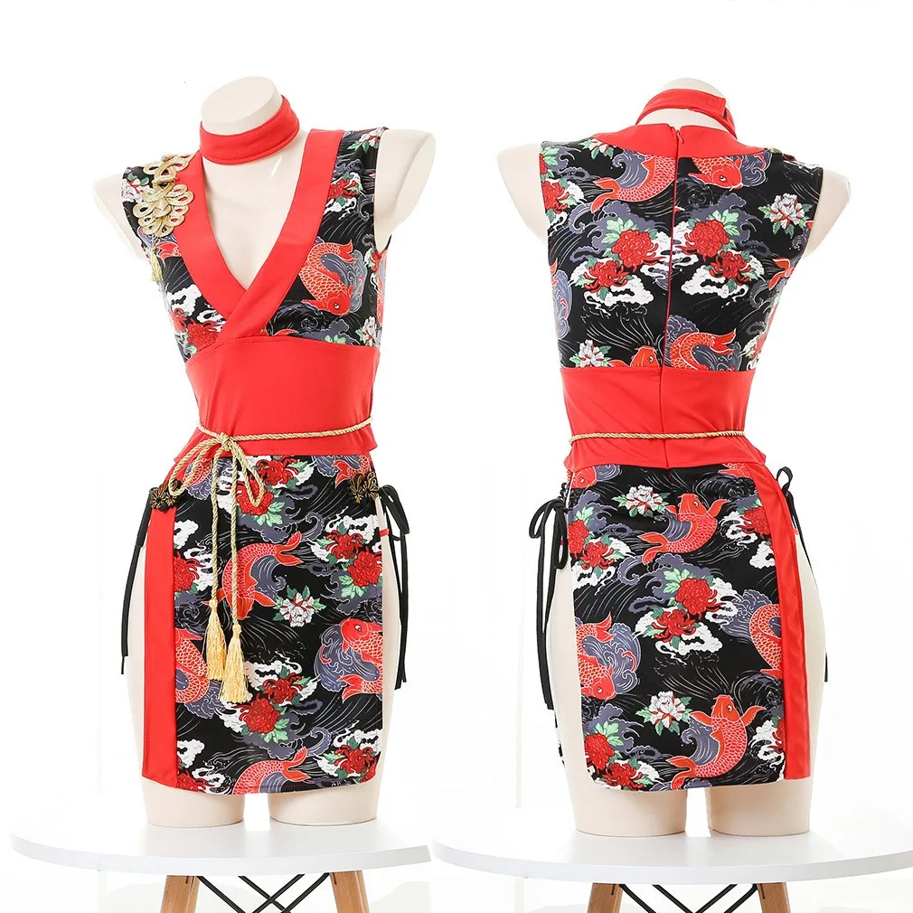 

Japanese Kimono Cardigan Robe Sets Women Traditional Retro Cheongsam Pajamas Samurai Geisha Sexy Lingerie Halloween Cosplay