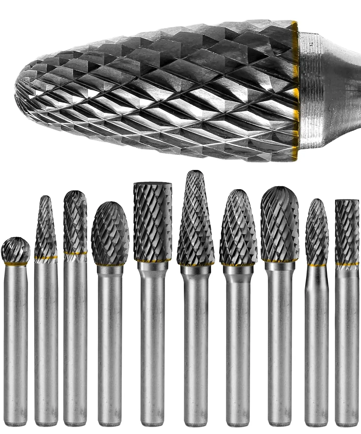 

Набор из 10 твердосплавных борфрез с хвостовиком 1/4 дюйма, диаметр 8 мм, в прозрачном футляре, для роторных инструментов и шлифовальных машин