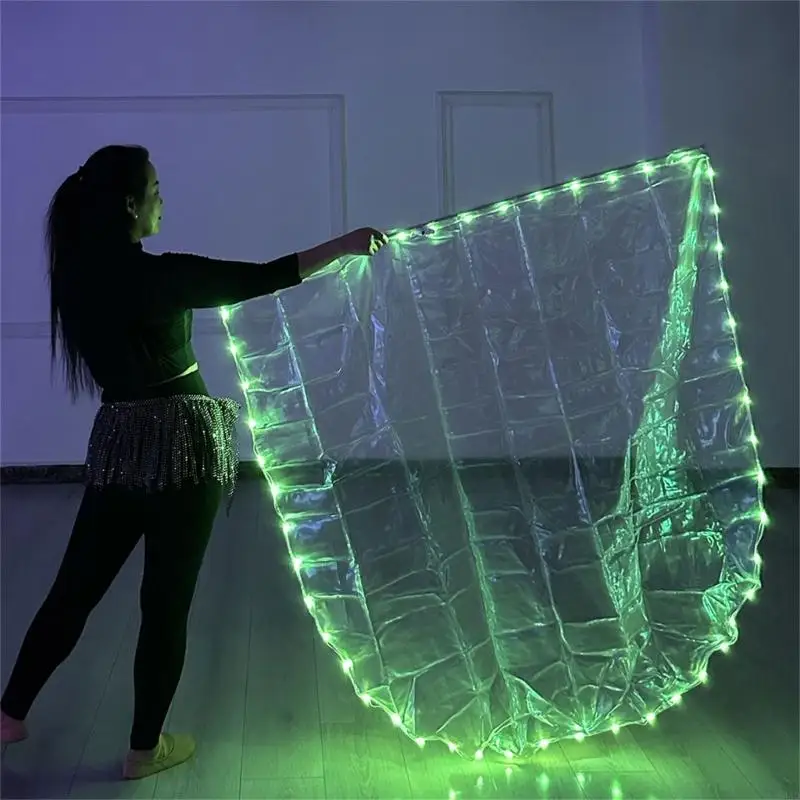 D0AD LED Light Up Worship Dance Flag con polos extensibles Semi Círculo alabanza Panadas iglesia para actuaciones y