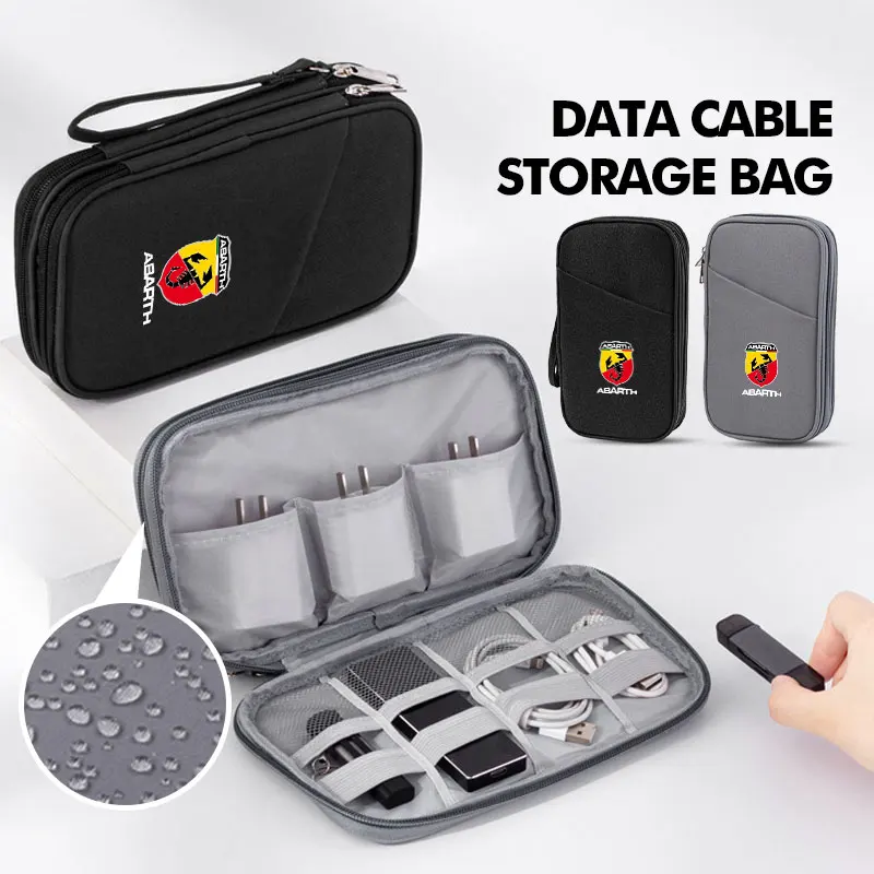 Bolsa de Armazenamento para Cabos de Dados, Power Bank, Pen Drive, Fones de Ouvido, Bolsa de Viagem para Abarth FIAT 500 Ducato Stilo Palio UNO Astra Bravo Tipo