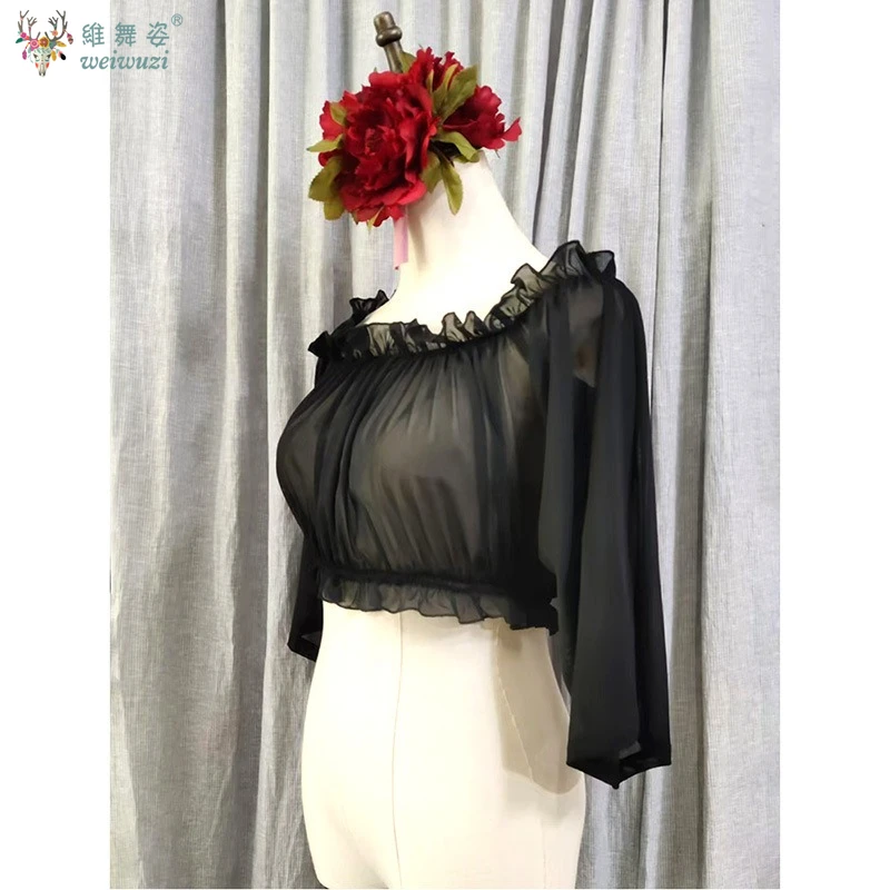 Flamencodans Tops Aanpassen Sexy Chiffon Bubble Korte Mouwen Top Latin Dance BellyDance Moderne Dansen Oefenkleding