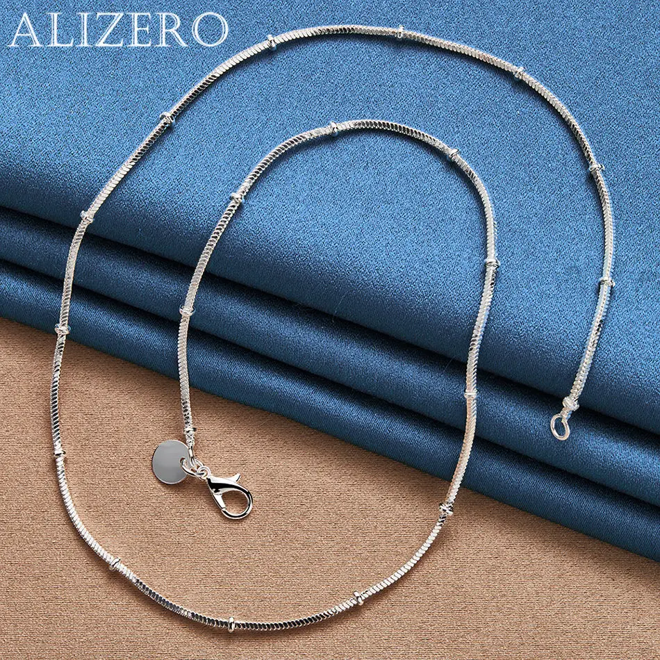 

ALIZERO 925 Sterling Silver 18/20/22/24 inch Beads Snake Chain Necklace Wedding Party Fashion Accessories Men Women Jewelry