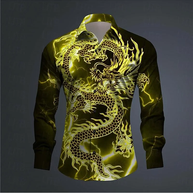 2024 Men's shirt Dragon Culture Abstract 3D printed shirt for everyday wear a comfortable lapel long-sleeved top