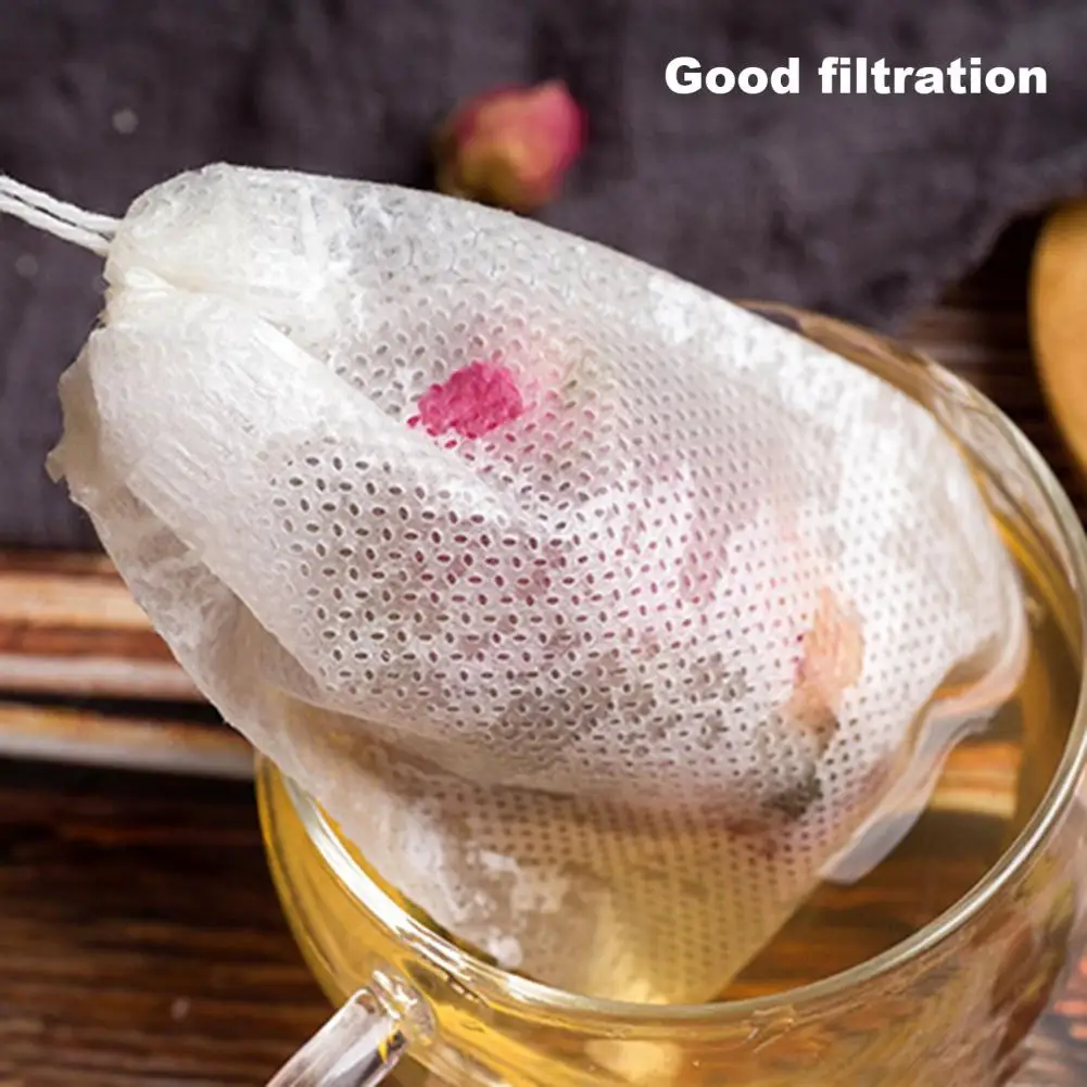 100Pcs Disposable Teabags Non-woven Fabric Tea Filter Bags for Coffee Spice Tea Bag with Drawstring Filters Kitchen Teaware