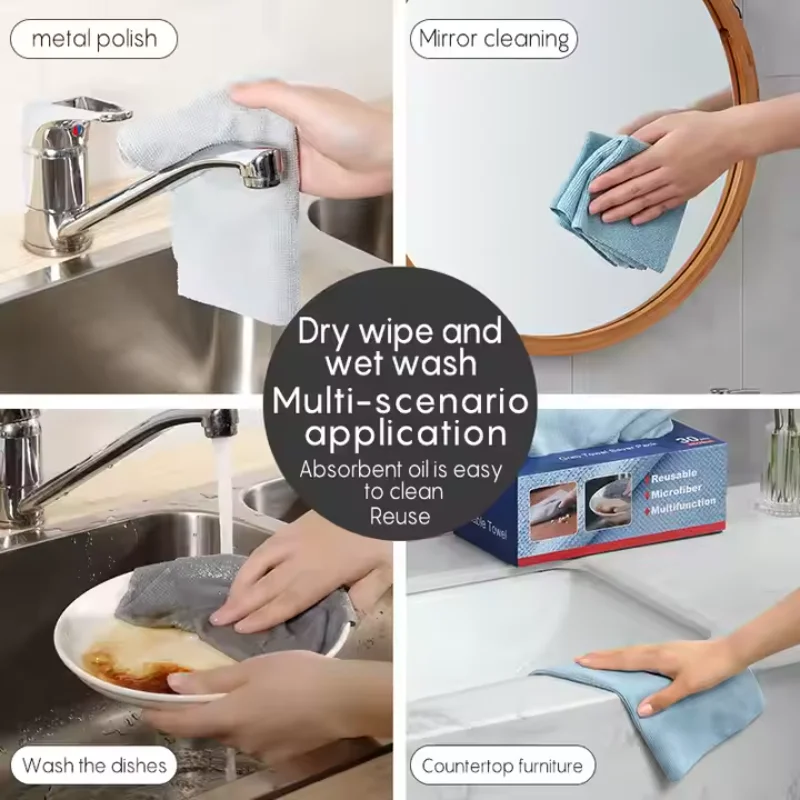 Microfiber Scouring Pad Multifunctional Kitchen Household Cleaning Rag  Removable Boxed Cleaning Cloth For Home Kitchen