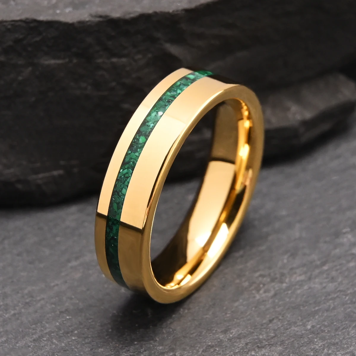 scratch-resistant 6mm tungsten ring for women polished, inlaid malachite wedding band ring comfort fit, jewelry gift