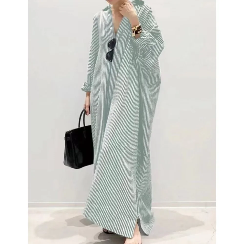 CPSYMYM, vestido camisero informal holgado con estampado a rayas de manga larga para primavera y verano, nueva moda sencilla para mujer, camisa para vacaciones en la playa Dre