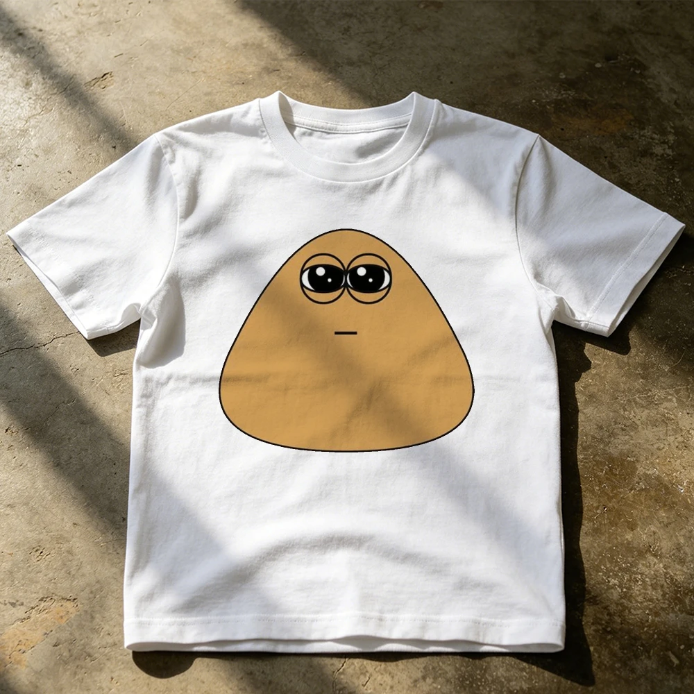 Neutral Face Pou Cartoon Graphic T Shirt Unisex Summer Cotton  Short Sleeve White Tee Cute Game Character Tees