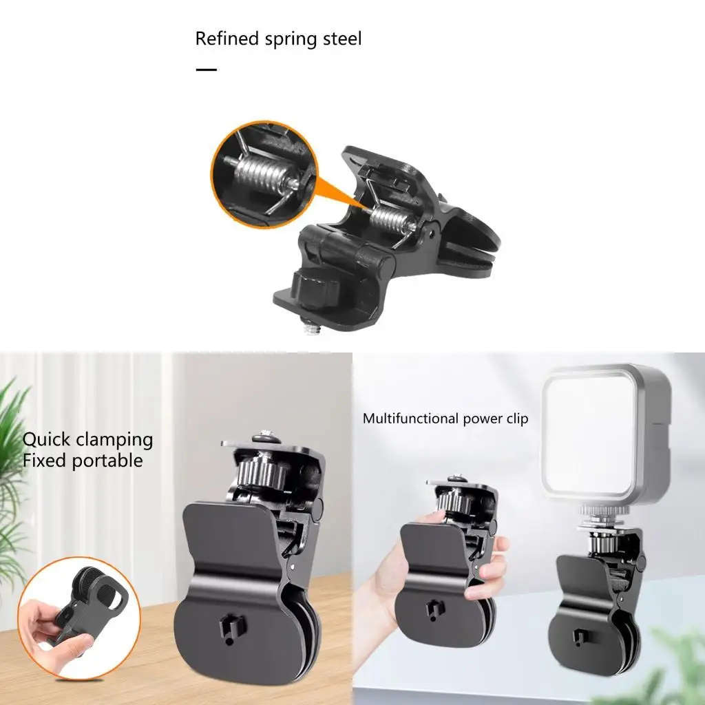F42D Screen Mount Clamp Clip with Universal 1/4 Screw Monitors Camera Mount for Monitors Camera Fill Light Holder Webcam