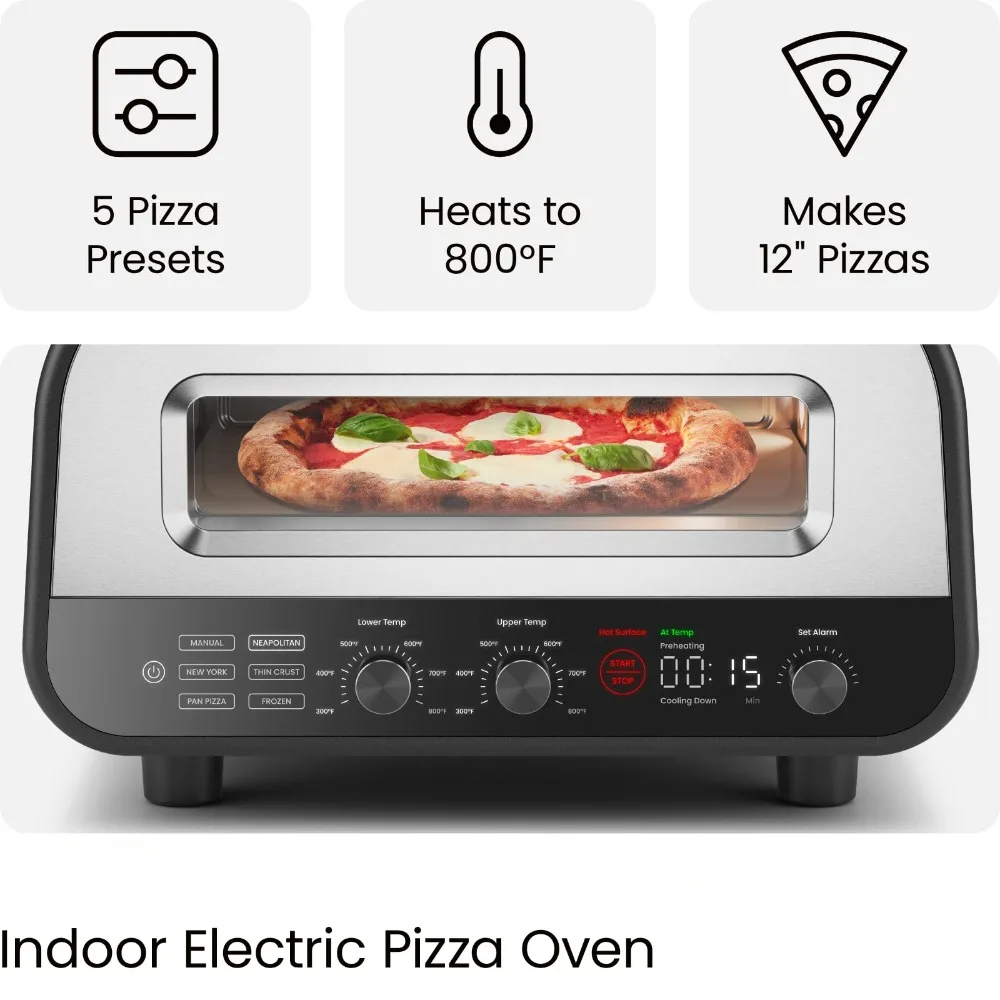 Pizza Oven - Makes 12 Inch Pizzas in Minutes, Heats up to 800°F - Countertop Electric Pizza Maker with 5 Touchscreen Presets