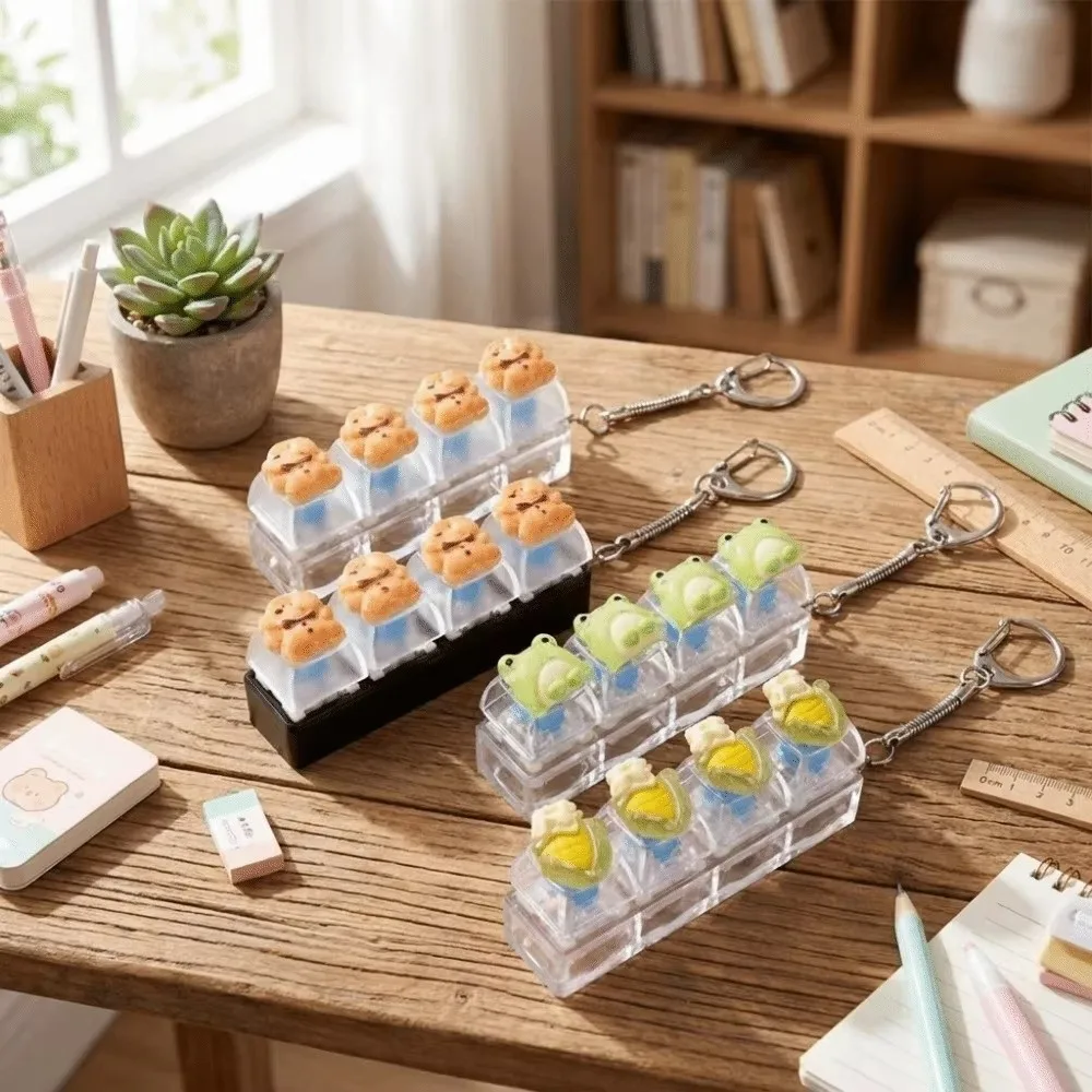 4 Key Anti-stress Pendant Finger Button Mechanical Mini Keyboard Pendant Pass The Time Calming Keychain Keys Children Adults
