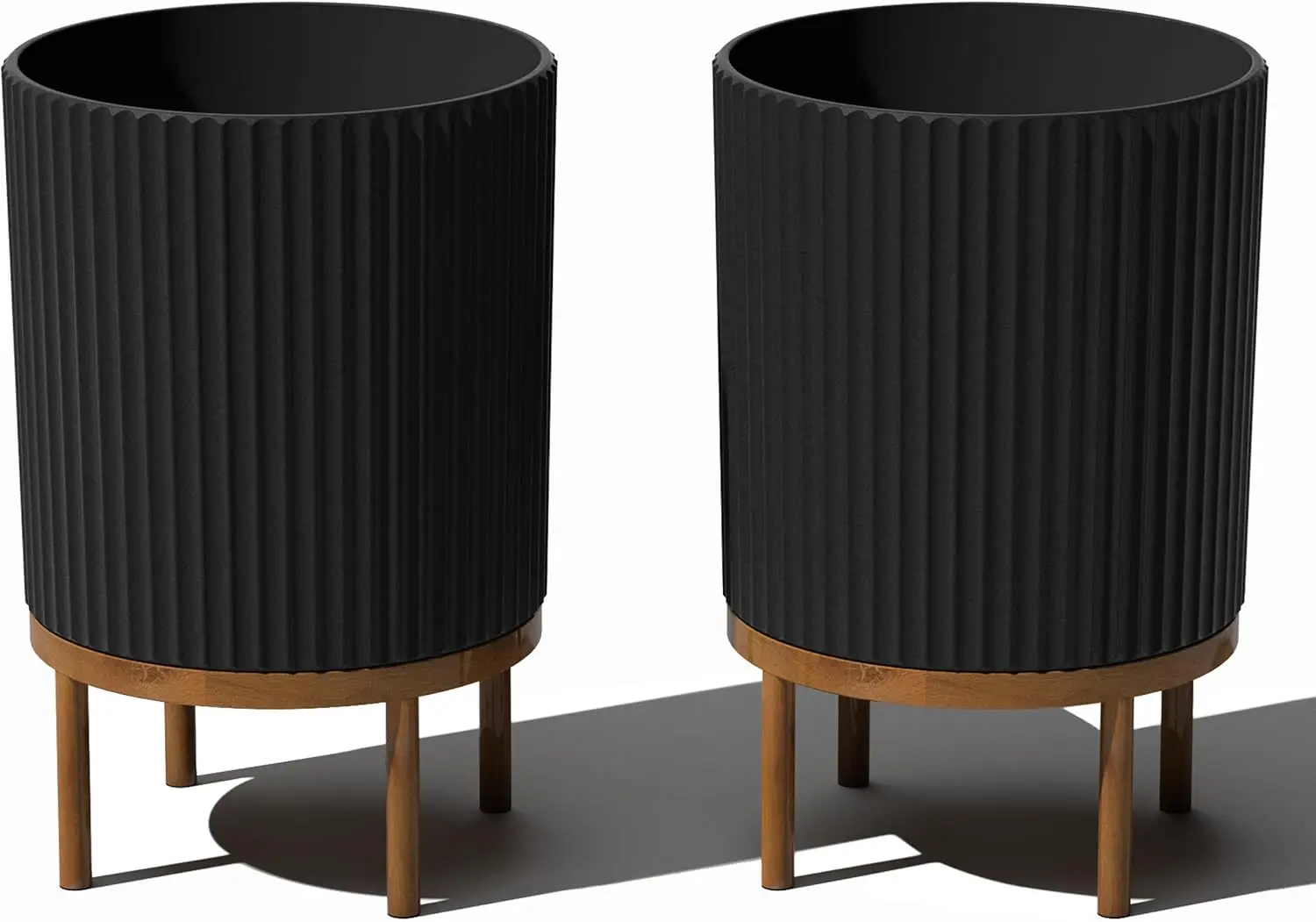 

Круглый плантатор серии Demi с подставкой для крыльца/патио | Прочная пластиковая каменная композитная и деревянная подставка | Современный декор для Ta