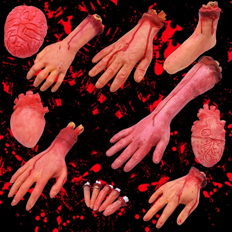 Horror Halloween Decor Blood Horror Broken Hand Foot Latex Scary Fake Leg Foot Brain Heart Halloween Party Supplies Scary Props