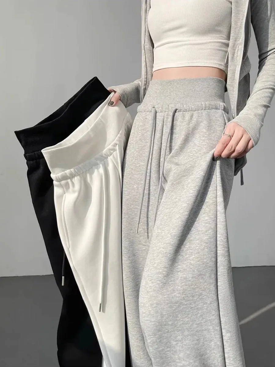 

Серые спортивные штаны женские Y2k с высокой талией висячие свободные спортивные брюки тонкие прямые широкие брюки американские популярная корейская одежда