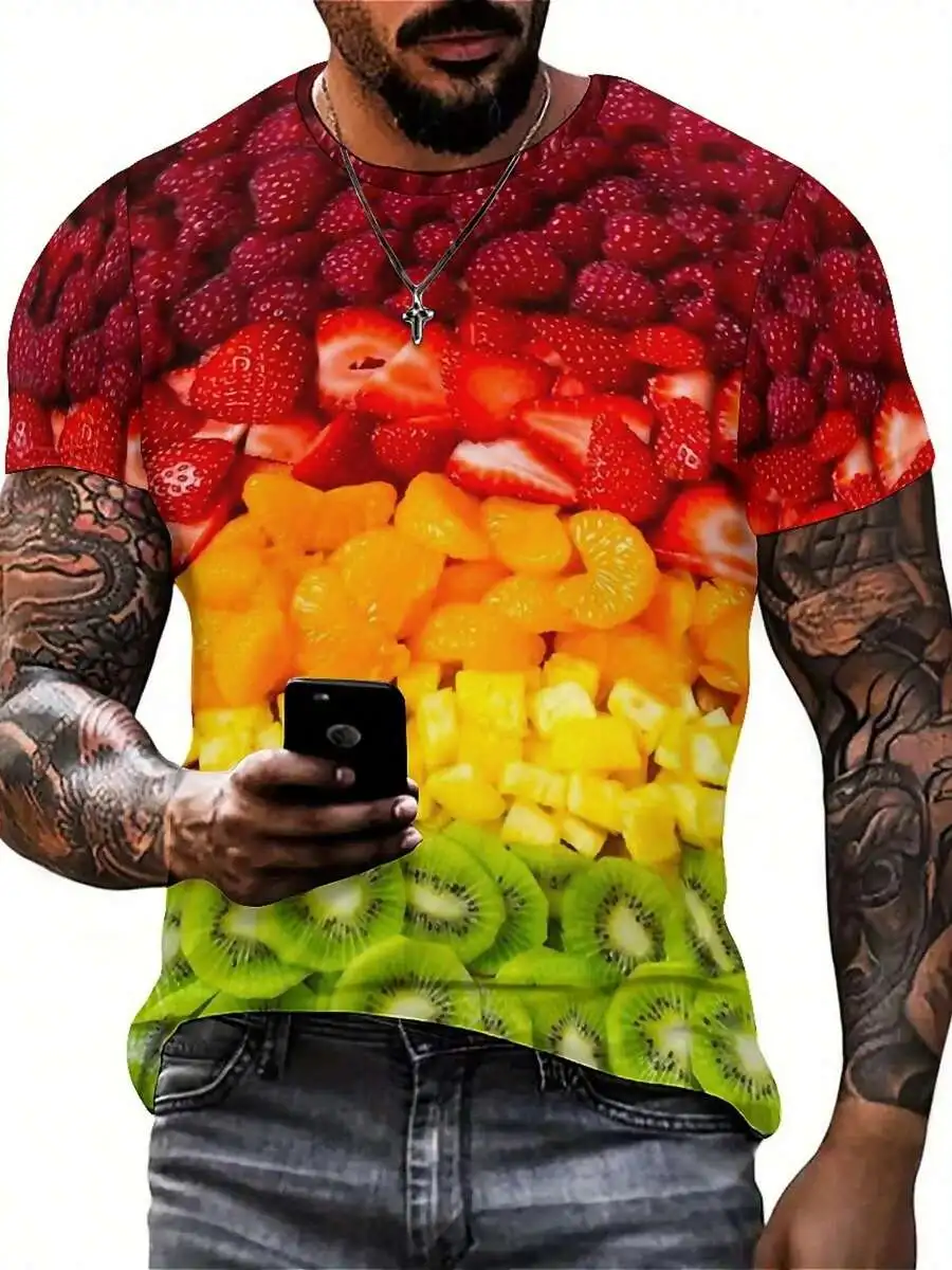 

Mens 3D Fruit Print Short Sleeve Round Neck T-Shirt Casual Summer Streetwear