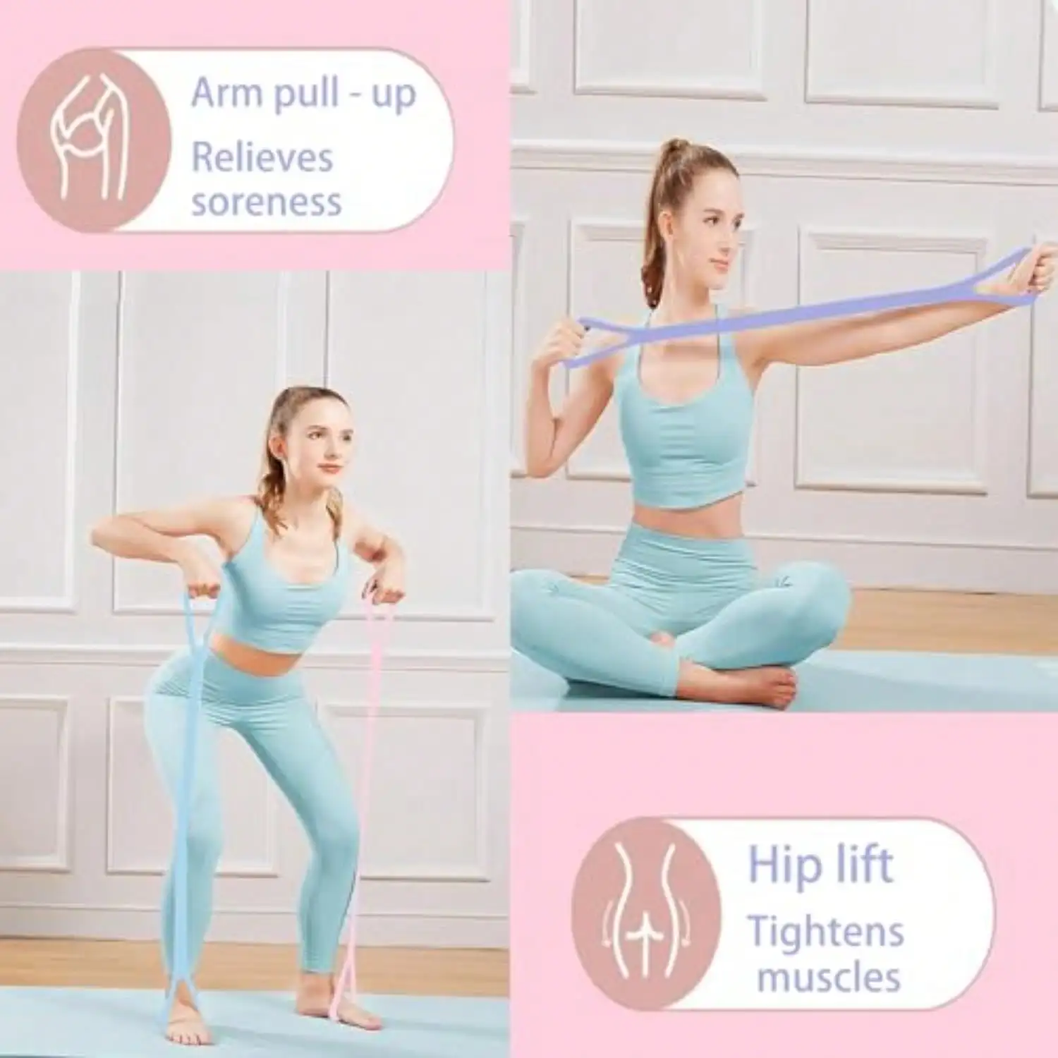 Figure 8 Exercise Band Durable Resistance Tube For Home Workout Arm Back Toning Portable Fitness Equipment For Yoga Pilates Gym Indoor Outdoor Workout