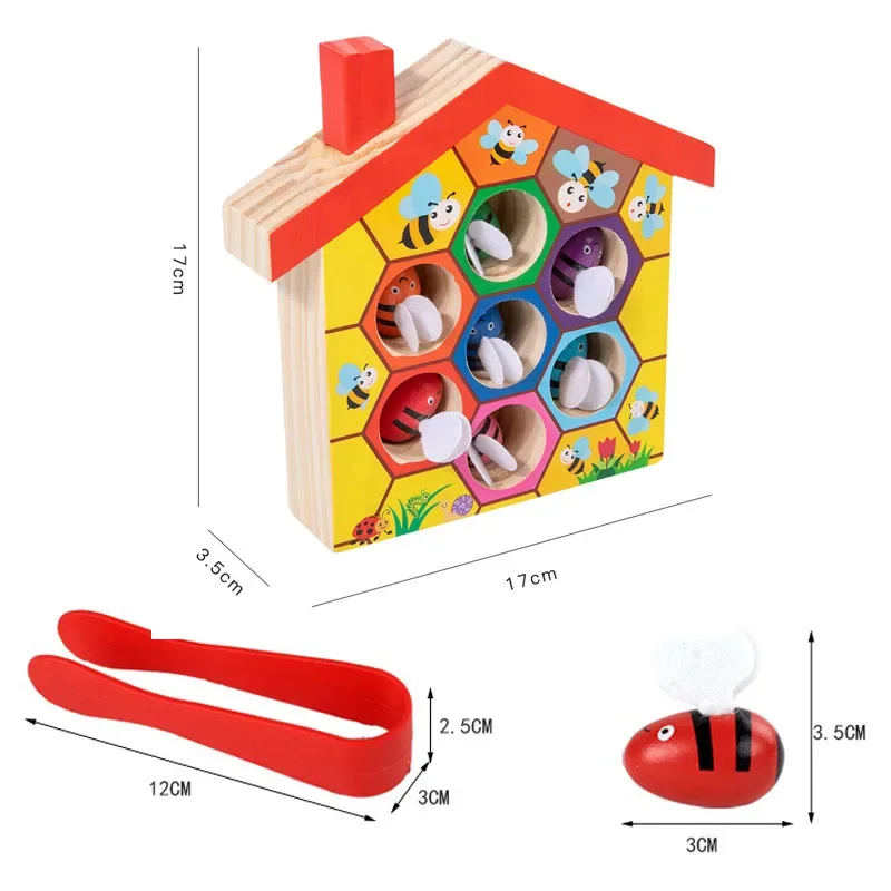 Montessori ของเล่นไม้สีความรู้ความเข้าใจคลิปลูกปัดจับคู่ CLAMP Bee House กับดักเกมของเล่นเพื่อการศึกษาของขวัญเด็ก