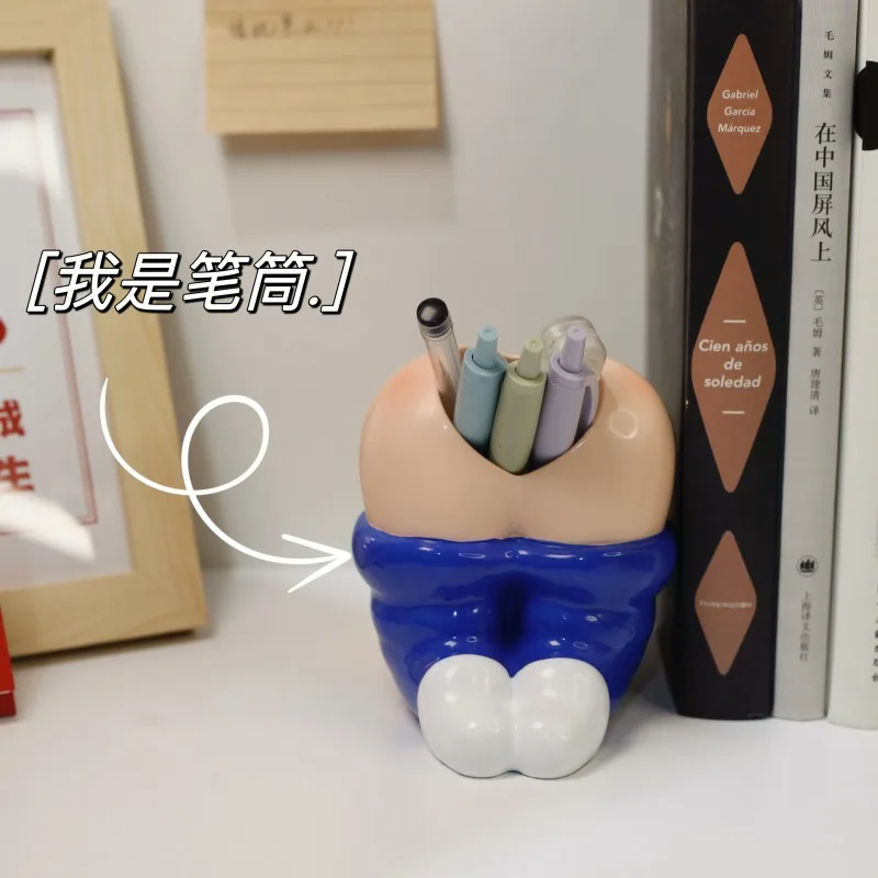 19cm Cute Funny Fat Tiger Simple Pen Holder Doraemon Student Dormitory Desktop Ornament Large Capacity Stationery Storage Box