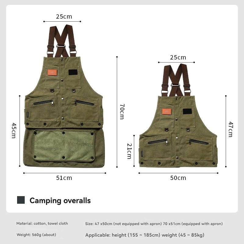 

CAMPINGMOON Q1 Съемный фартук из махровой ткани с многофункциональными карманами, хлопковая рабочая одежда для кемпинга на открытом воздухе