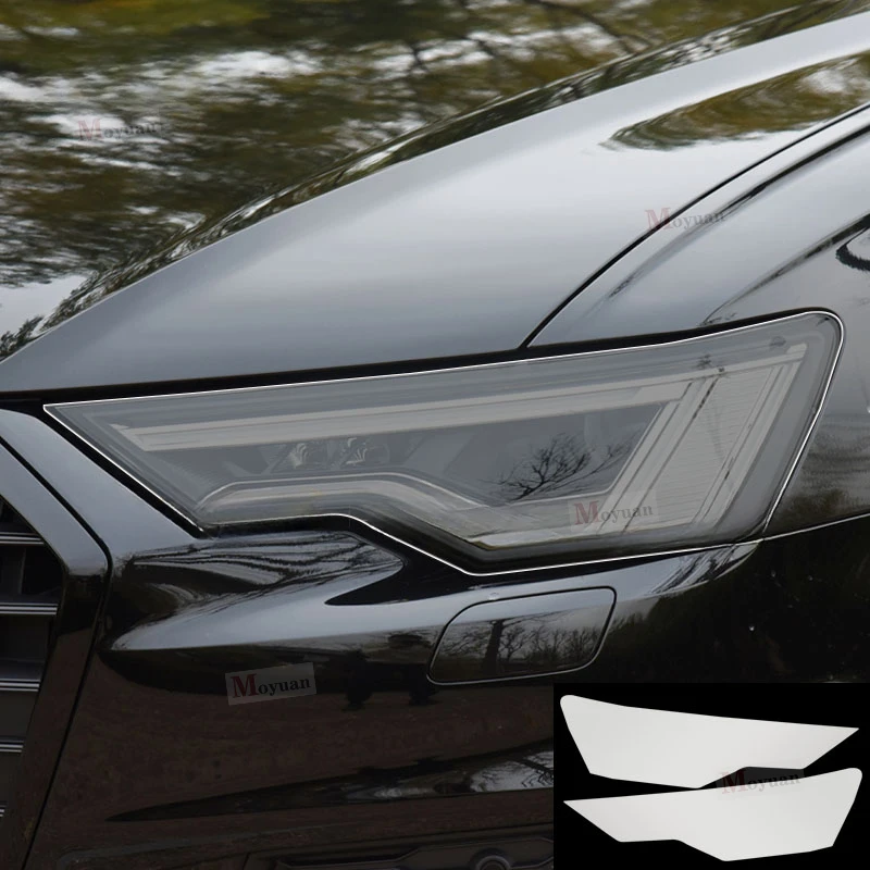 2-teilige Auto-Scheinwerfer-Schutzfolie, Scheinwerfer-Restaurierung, transparenter schwarzer TPU-Aufkleber für Audi A6 C8 2019–2023, Zubehör – Detail 1
