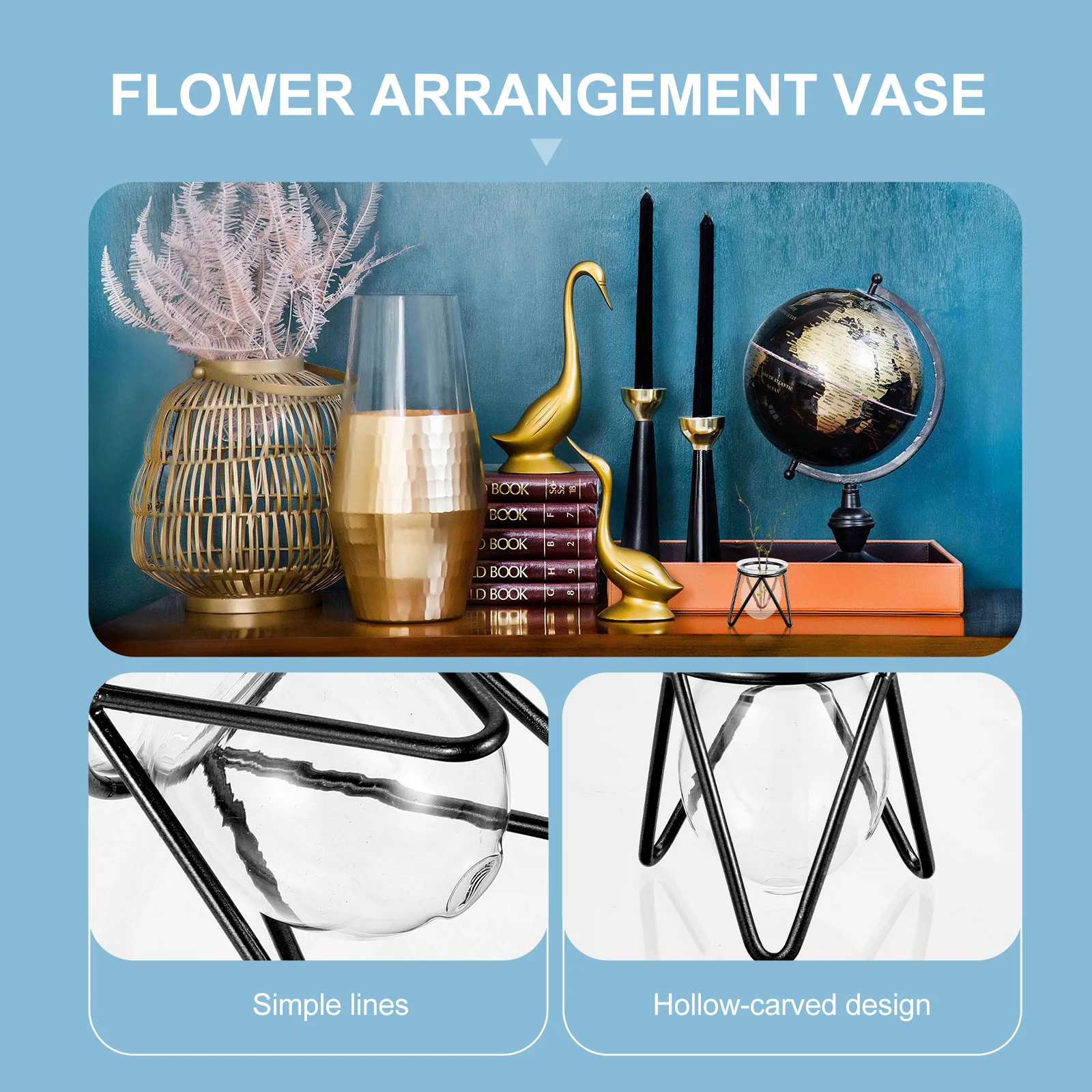

1Pcs Metal Glass Flower Vase Long-Lasting Material Simple Unique Design Home Office Decoration Transparent Hydroponic Planter