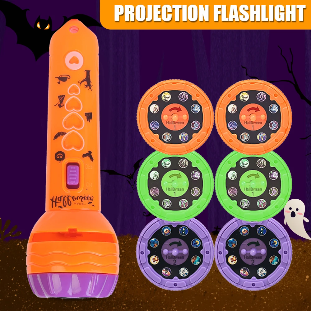 Projection Flashlight Toys Baby Cartoon Lights Ghost Pumpkin Pattern Game Early Childhood Halloween Projection Flashlight Gift