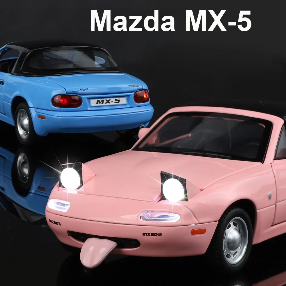 

1/24 Mazda MX-5 модель автомобиля, игрушечный сплав, литой под давлением, 4 двери, открытая амортизация, звук, свет, откатная коллекция автомобилей, подарки для детей