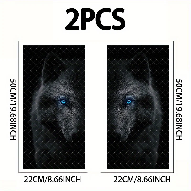 2Pcs/set, blue-eyed wolf car B-pillar sticker; durable, waterproof, scratch-proof, car B-pillar protective film, car decal