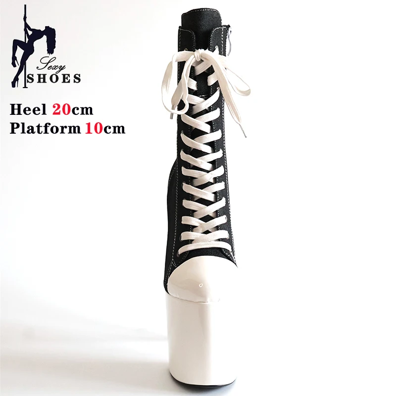 Women Shoes Canvas Platform Lace Up Pink Ankle Boots 20cm High Heel Side Zipper Thick Bottom Fashion Sexy Stiletto Booties