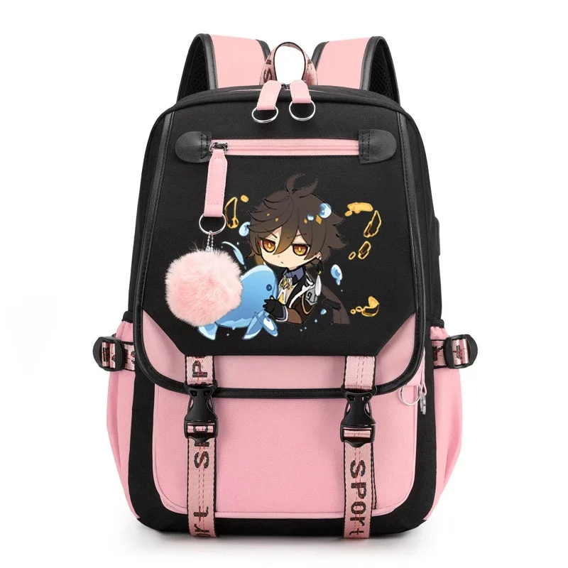 

Genshin Impact Cute Manga Funny School Bags Women Girls Kawaii Anime Backpack Graphic Usb Bookbag Sac A Dos