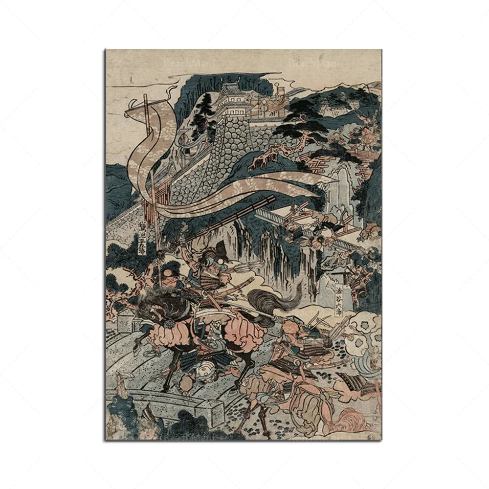 

Vintage Japanese battle scene samurai triptych Vintage art Japanese warrior wall poster scene Ukiyo-e Ukiyo-e prints