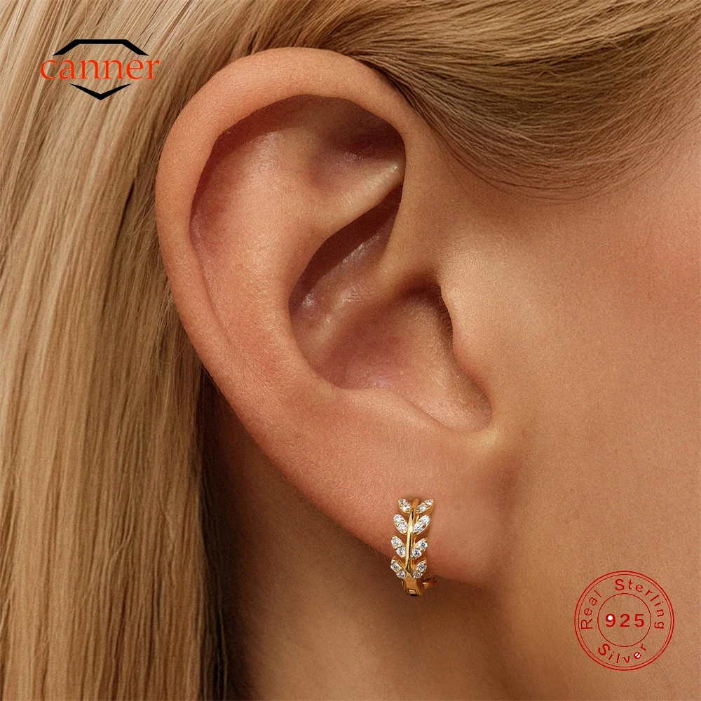 

CANNER 925 Sterling Silver Classic Tree Branch Zircon Hoop Earrings For Women Cartilage Piercing Huggie Earring Fine Jewelry