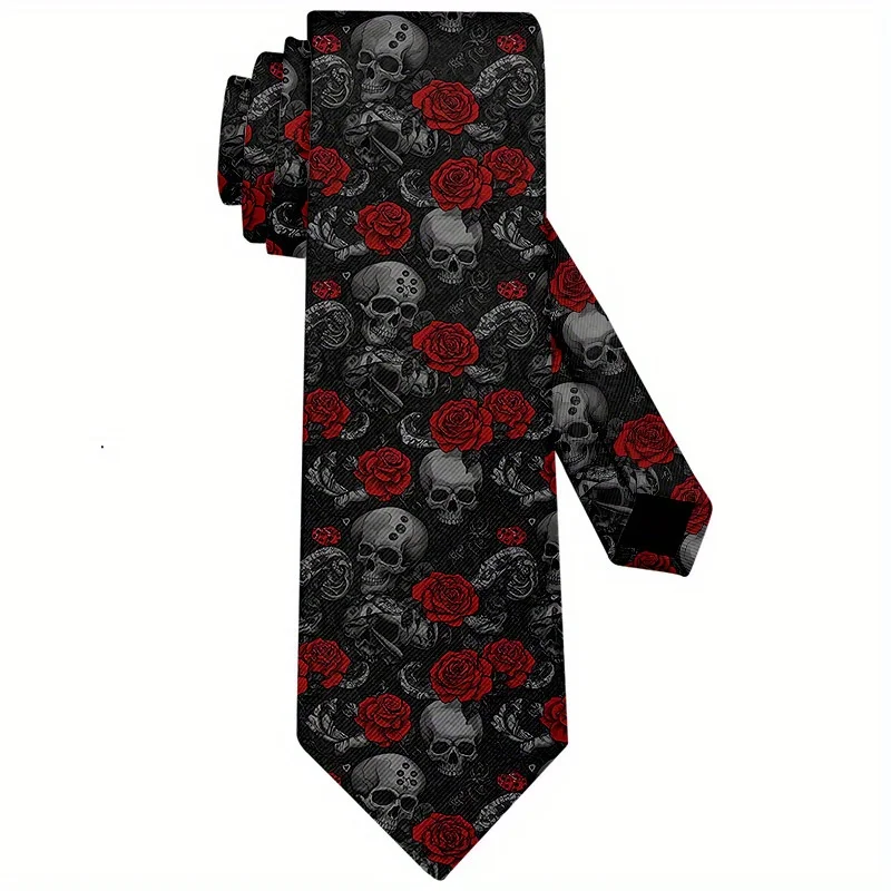 1pc Men's Gothic Tie Dark Floral Skull Print Soft Formal Necktie for Wedding Party Everyday Ideal Gift for Party Accessory