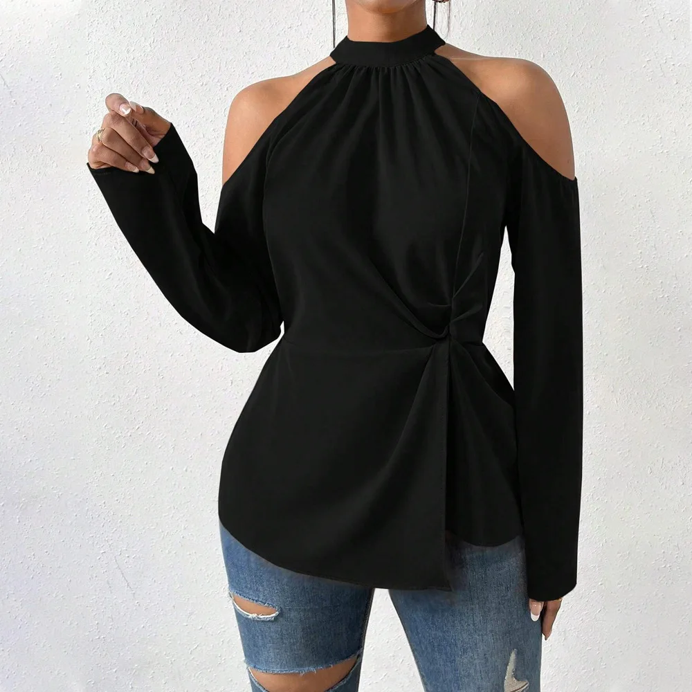 Hot Selling Women Tops Intellectual Style Cold Temper Off Shoulder Long Sleeve T Shirt Spring Summer
