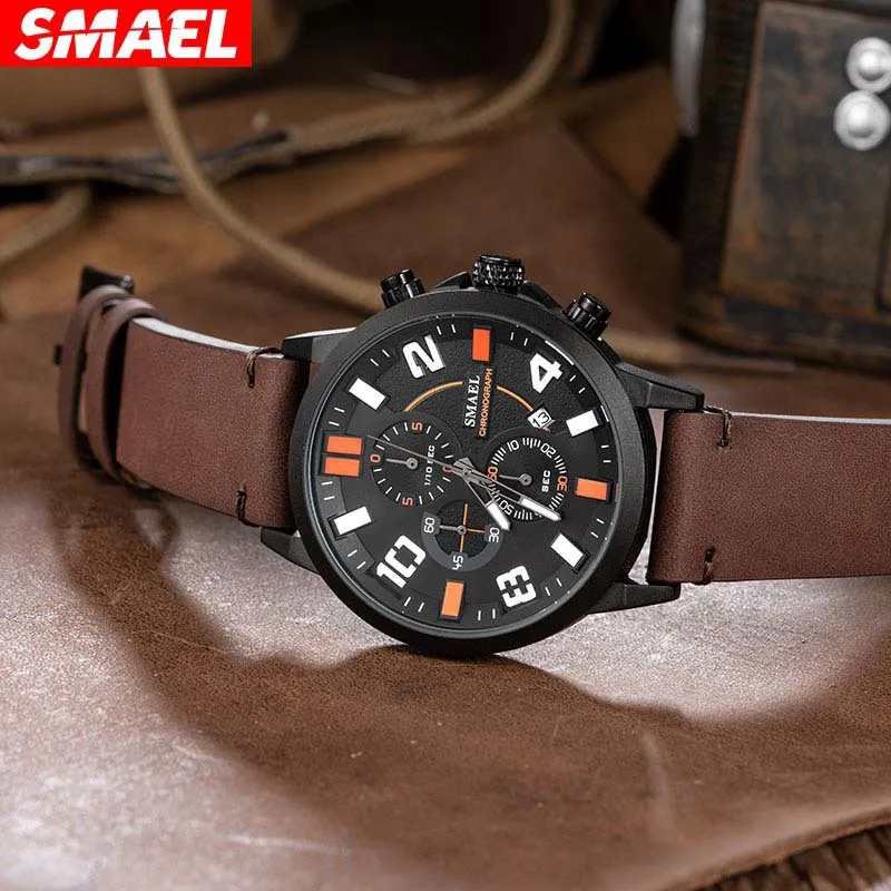 Smael Trendy Men's Waterproof Watch Six-Pin Multi-Functional Fashion Trend Large Dial Watch