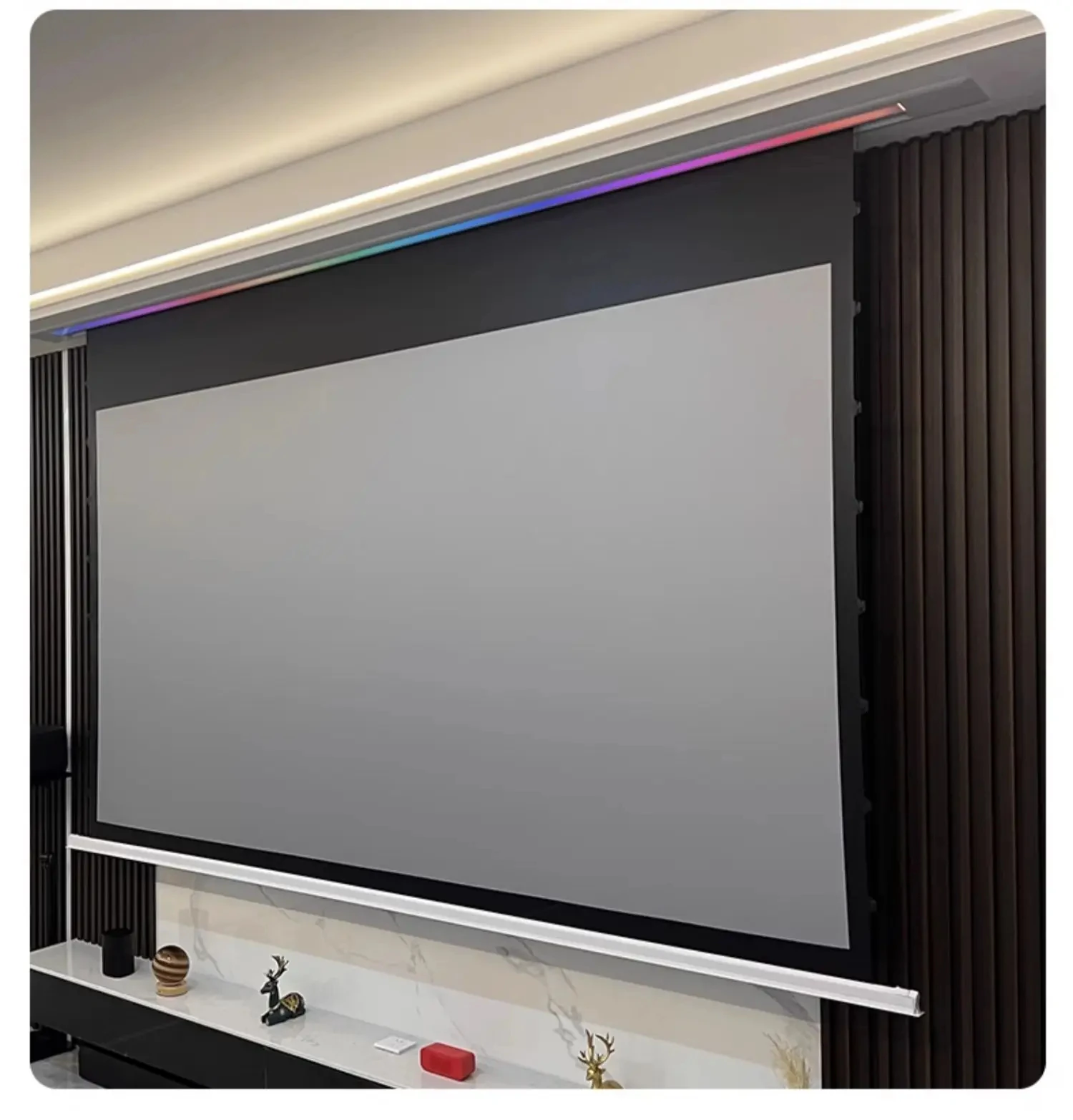 

72-150 Inch ALR Motorized Upgraded Ceiling Recessed Projector Screen AI Smart In-Ceiling Electric Tab-Tensioned Projector Screen