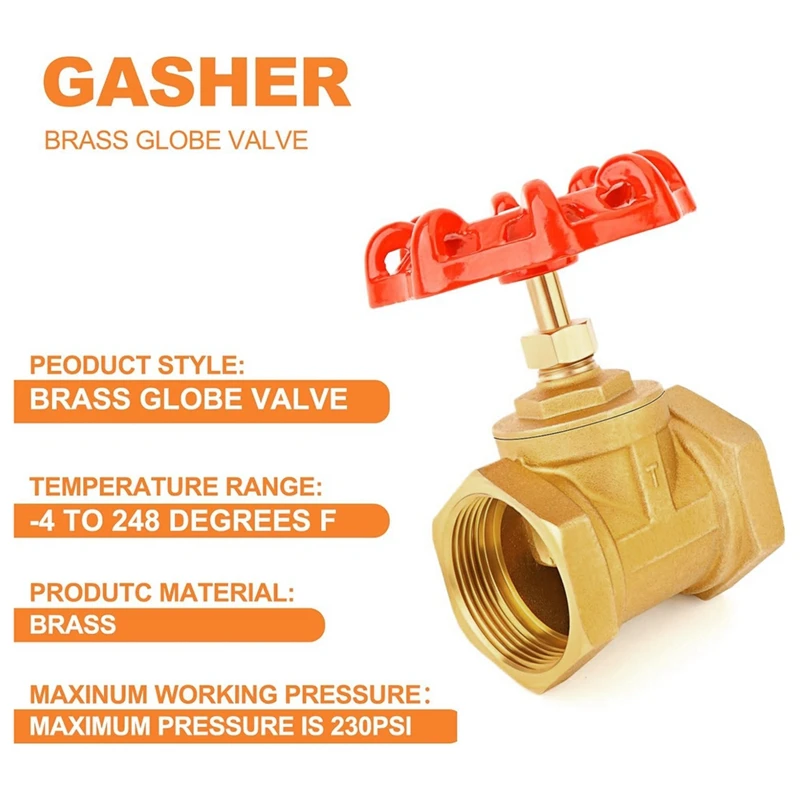 Smart-1PCS Brass Industrial Gate Valve, DN25 1Inch NPT Female With Wheel Handle, Heavy Duty Gate Valve Tool For Water,Oil, Gas