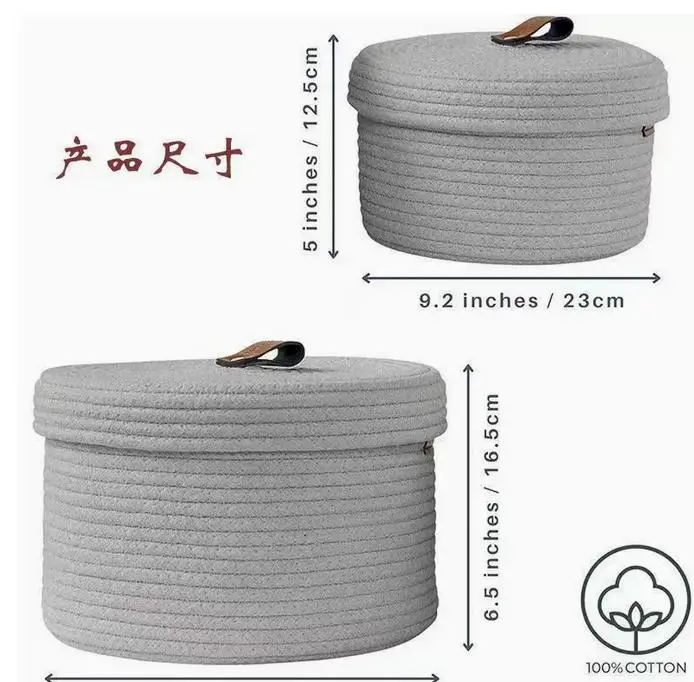 

2 Pcs Storage Basket Bins for Organizing Rope Baskets Woven Cotton Small Hamper Weave Bathroom Organizer Laundry Sturdy