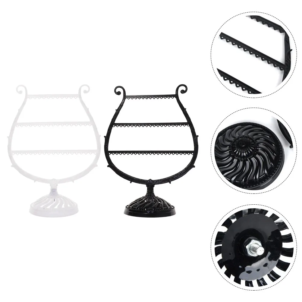 2Pcs Harp Shaped Jewelry Stand Plastic Earring Display Rack Decorative Jewelry Shelf for Desktop Home Shop Organizer Holder
