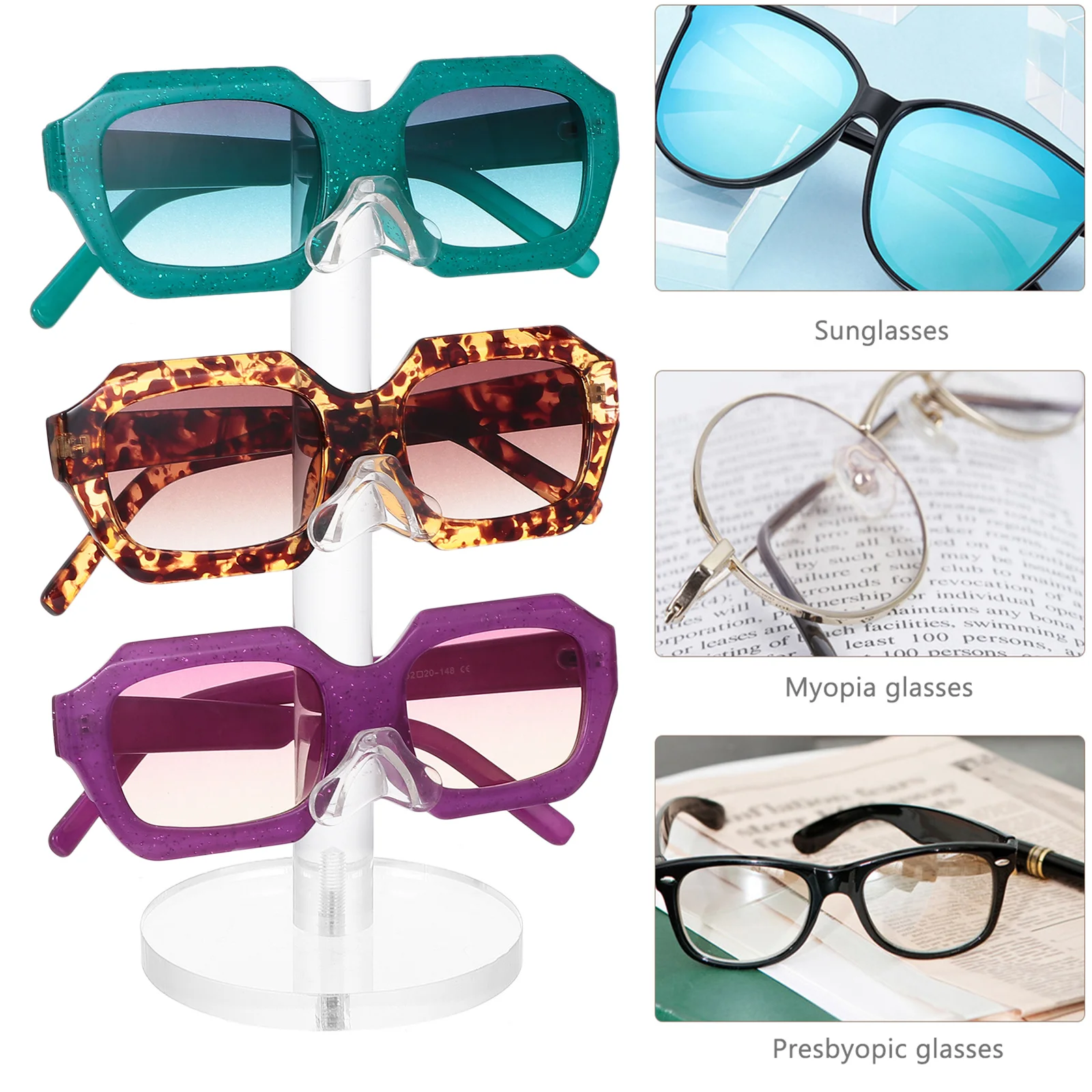 

1pc Eyeglass Display Stand Holder Sunglasses Presbyopia Glasses Three Layers Tidy Rack Countertop Storage Decorative Showcase