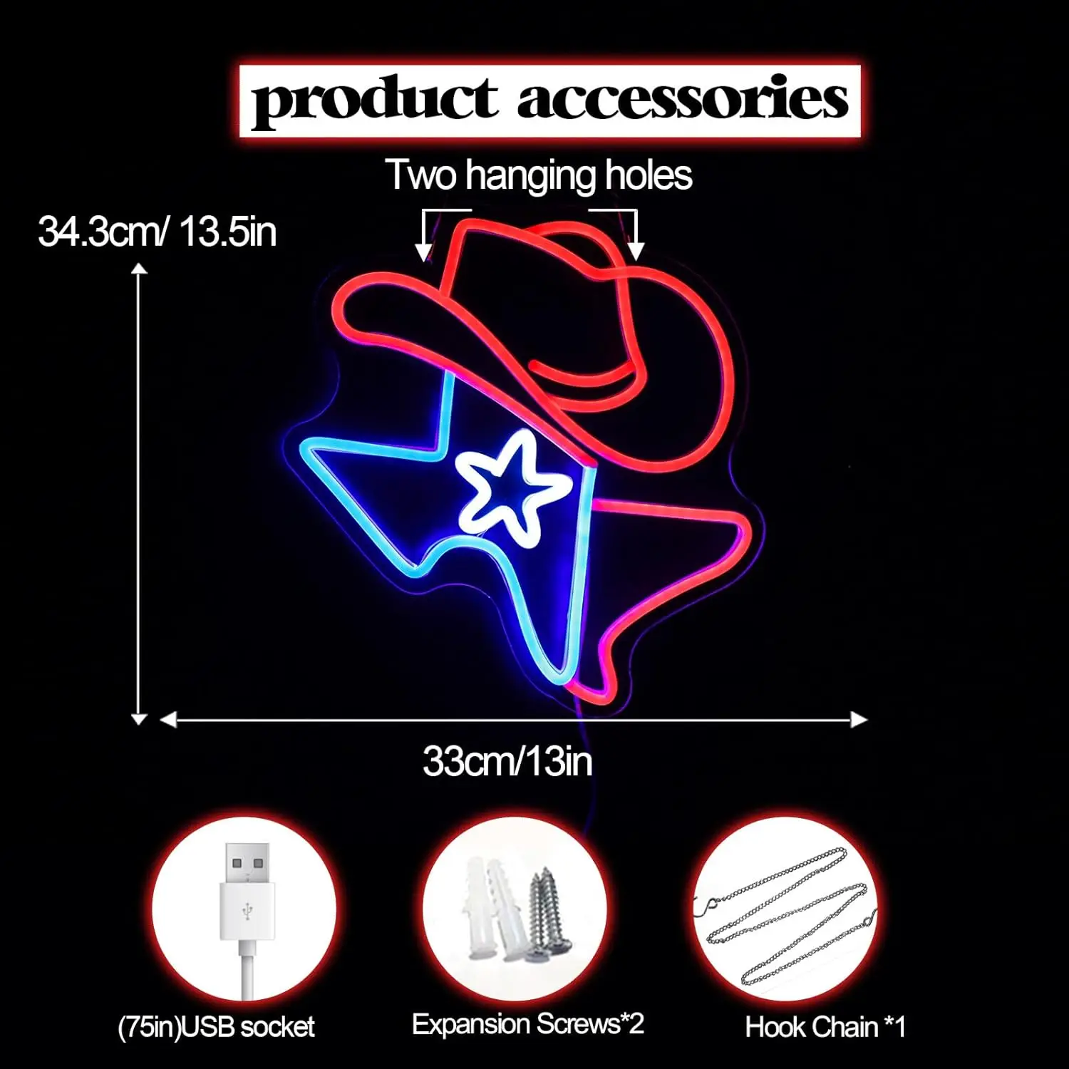 Cowboy Texas LED Neon Sign USB Dimmable LED Neon Light for Game Room Bar Western Themed Party Man Caves Garage Decor Gift