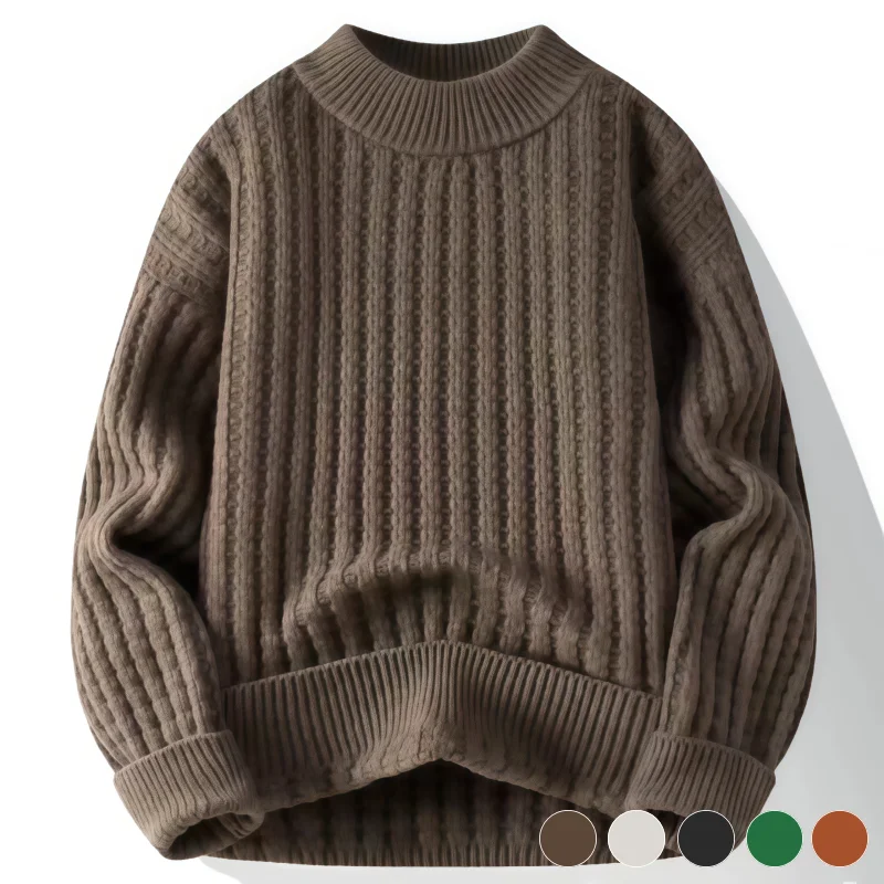 New Autumn and Winter Solid Color Ribbed Knit Sweater, Half-Turtleneck Thick Warm Chunky Knit Pullover, Loose Retro Vertical Stripe Casual Base Layer Sweater, Unisex