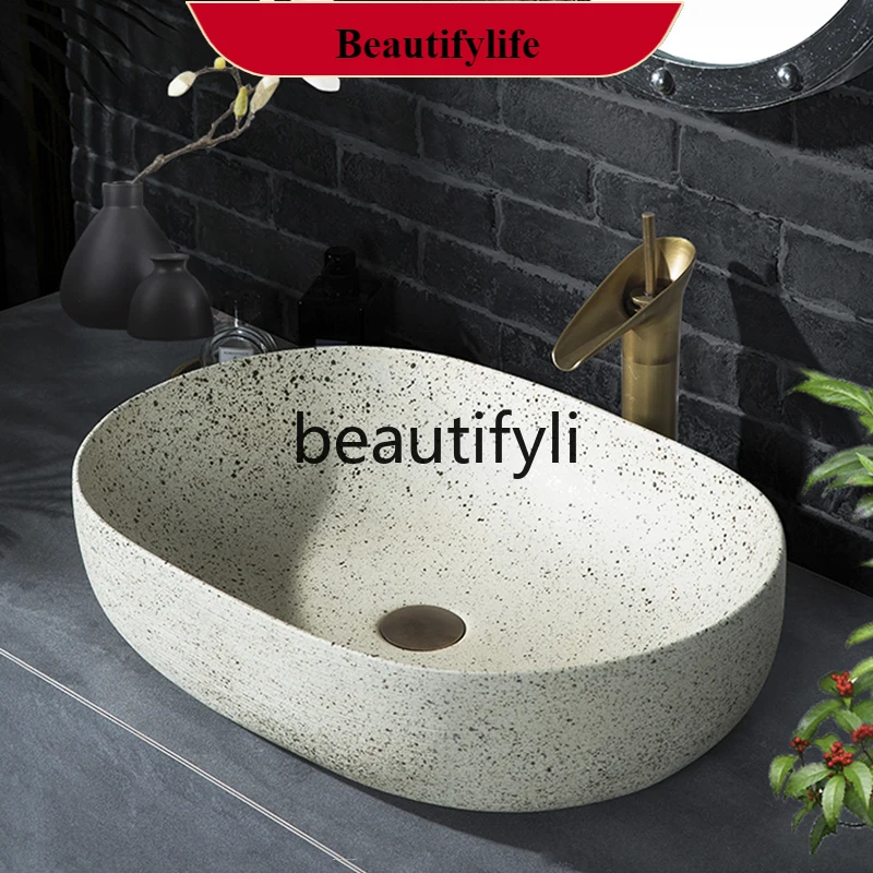 

B185 Retro stage basin imitation stone outdoor hand washing single basin art ceramic face washing terrace pool balcony basin