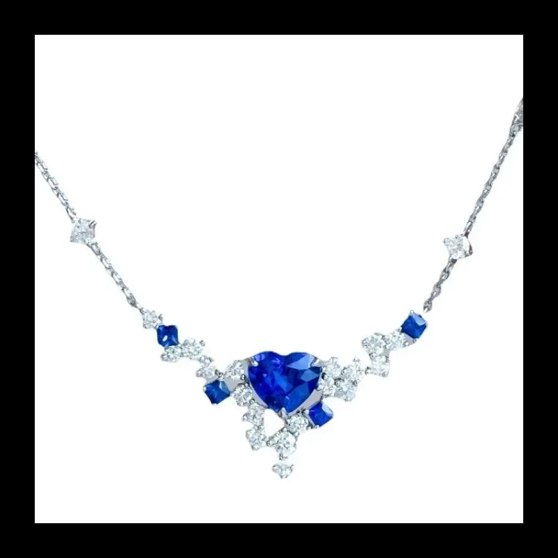 جديد ضوء فاخر محاكاة سريلانكا الياقوت القلب قلادة المرأة، مطعمة مع الحب الأزرق الملكي قلادة مجموعة سلسلة